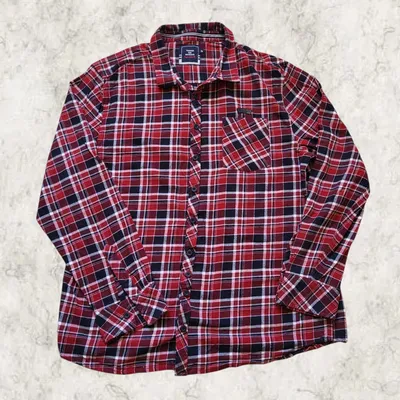 Chemise Terre de Marin Carreaux Rouge Noir 3XL Oversize Flanelle Style Bûcheron Vintage